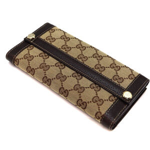 Gucci Double hook Wallet Beige Canvas Leather